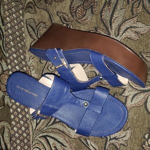Tommy hilfiger leather Blue croc wedges sandal